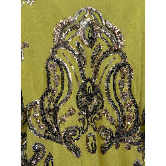 Bl^nk London Karie Sequined Kimono, chartreuse, large, NWT, sparkly, whimsical - Picture 4 of 8